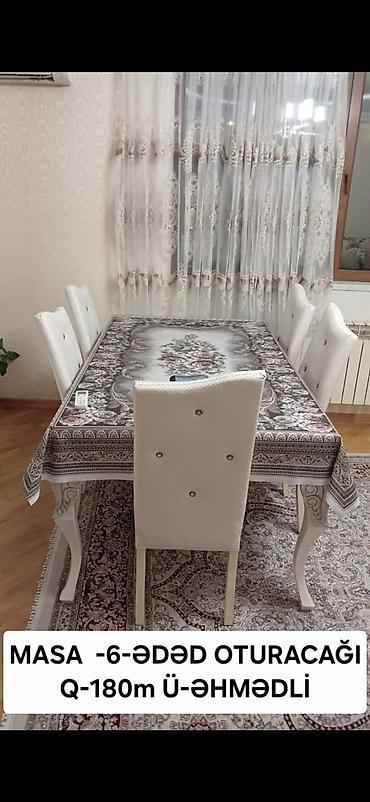 sdullar: Yemək masası və 6 ədəd stul dəsti - Rəng: ağ, parlaq üst səth - Masa — 2