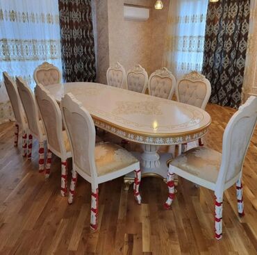 Masa və oturacaq dəstləri: Qonaq otağı üçün, Yeni, Açılan, Dördbucaq masa, 6 stul — 25