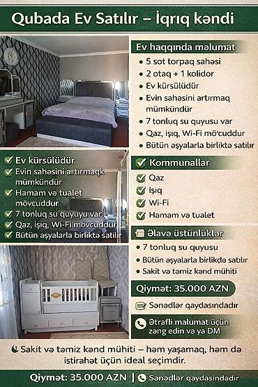 Həyət evləri və villaların satışı: Qubada, Iqriq kəndində həyət evi - Torpaq sahəsi: 5 sot - Plan: 2 — 1