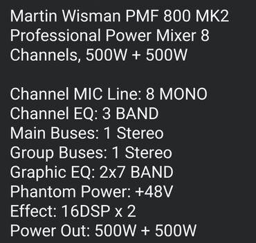 Pojačala i prijemnici: Martin Wisman PMF-800 MK2 profesionalni aktivni mikser - 8 mono — 4