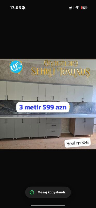 работа сборщиком мебели: *YENİ Mətbəx Mebeli 599₼‼️* *Rezepal hədiyyə* ölçü 3metr BİZDƏN