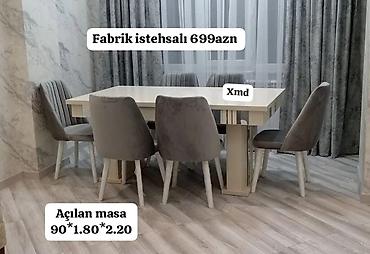 Masa və oturacaq dəstləri: Qonaq otağı üçün, Yeni, Açılan, Dördbucaq masa, 6 stul — 3