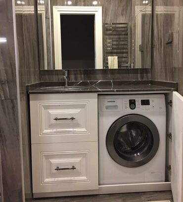 Hamam üçün aksessuarlar: Müasir hamam mebeli dəstləri - Divara montaj olunan konsol tipli — 19