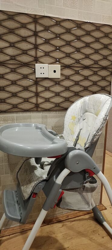детские вещи мебель: Uşaq yemək stulu – SHENMA - Rəng: boz/ağ, naxışlı “My Baby” dizaynı -