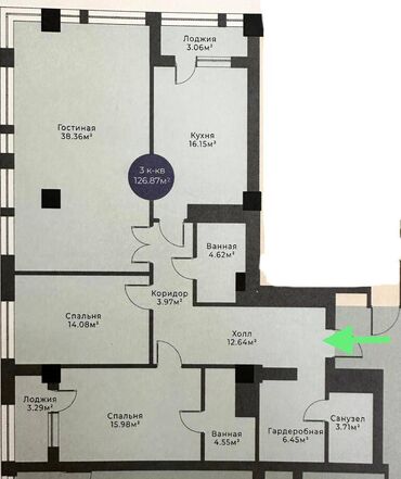 караоке клуб: 3 комнаты, 127 м², Элитка, 7 этаж, ПСО (под самоотделку)