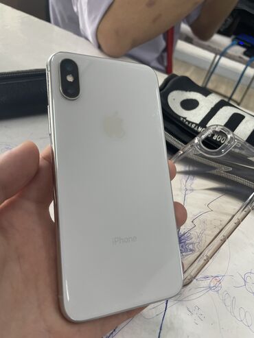 IPhone X, Б/у, 64 ГБ, Белый, Защитное стекло, Чехол, 100 %