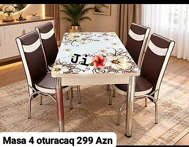 Mətbəx/dininq dəsti – masa və 4 ədəd oturacaq. - Masa üstü: şüşə