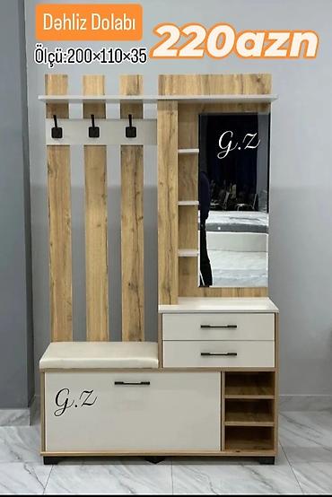 110: Dəhliz Dolabı Ölçü: 200×110×35 - Təbii ağac teksturalı və açıq krem — 1