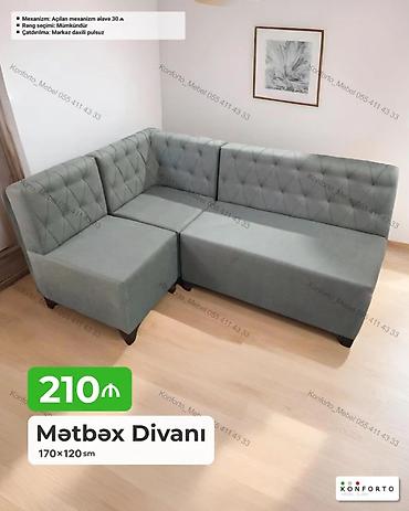 metbex kunc divani: Məhsul: Mətbəx divanı (künc model) Ölçü: 170 × 120 sm Qiymət: 210 ₼ — 1