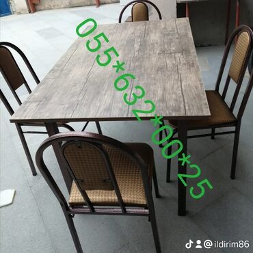 Sifarişlə restoran üçün masa və oturacaq dəstləri: Stullar ilə, Dördbucaq masa, 4 nəfər, Azərbaycan, Zəmanətli, Kredit yoxdur, Ödənişli quraşdırma — 21