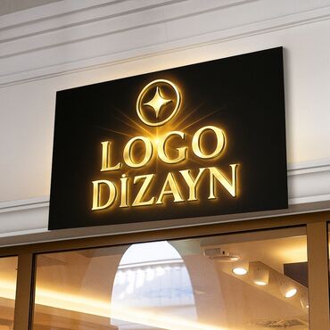 Ön tərəfində parlayan "LOQO DİZAYN" yazısı və yuxarısında dairəvi