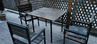 Bağ, çöl mebeli: Kafe/bağ üçün dəmir çərçivəli taxta stol-stul dəstləri - Material — 6