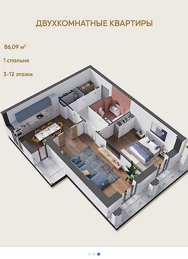 kant flat: 2 комнаты, 86 м², Золотой квадрат Элитка, 10 этаж, ПСО (под самоотделку) — 2
