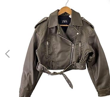 bugati jakne: ZARA kratka bajkerska jakna od veštačke kože u maslinasto/khaki — 1