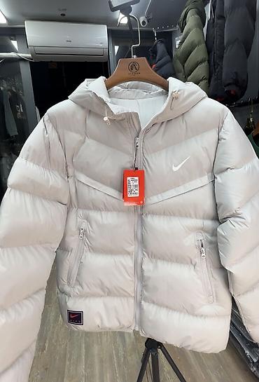 3 jordan: Пуховик Nike с капюшоном, светло‑серый/белый - Тёплый объёмный — 3