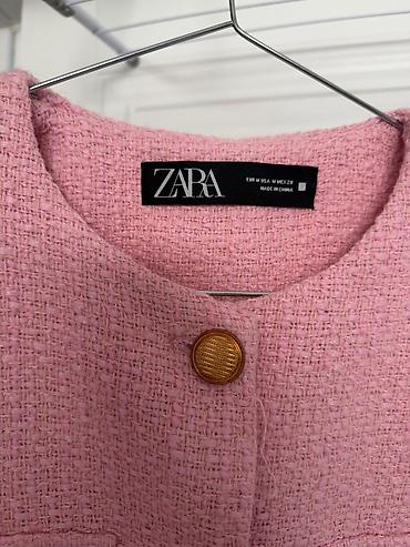 kətan şalvarlar: ZARA qadın jileti – tweed fakturalı, açıq çəhrayı rəng. - Model — 6