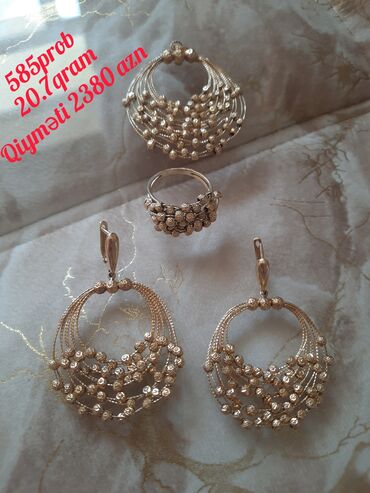 qızıl kamplekt: Dəstə daxildir: Sırğa, Çəhrayı qızıl, 585 Əyar