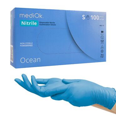 Маски медицинские: Одноразовые нитриловые перчатки mediOk Ocean. В упаковке 100 штук