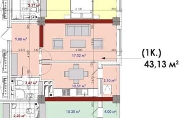 однакомнатные квартира: 1 bedroom, 43 м², Элитка, 15 этаж, For self-finishing