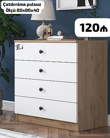 Dört çekmecəli komod - Ölçü: 80×80×40 sm - Rəng: ağ ön panellər, ağac
