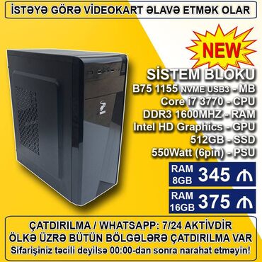 core 2 duo: Sistem Bloku "B75/Core i7 3770/8-16GB Ram/512GB SSD" Ofis üçün Sistem