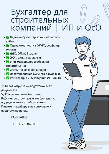 баланы: Бухгалтердик кызматтар | Салыктык отчеттуулукту даярдоо, Салыктык отчеттуулукту берүү, Консультация — 1