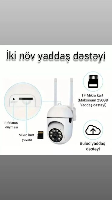 mini kamera satiram: WİFİ KAMERA - 360 Dərəcə Hərəkətli - 256gb mikro kart dəstəyi - Bulud