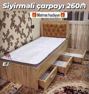 Sürgülü çekmecəli tək çarpayı – 260₼ - Komplektə matras daxildir