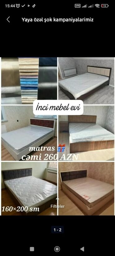 Çarpayılar: Yeni, İkinəfərlik çarpayı, Bazasız, Matras ilə, Siyirməsiz, Azərbaycan — 18