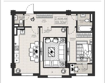 Долгосрочная аренда квартир: 2 комнаты, 69 м², Элитка, 3 этаж, ПСО (под самоотделку)