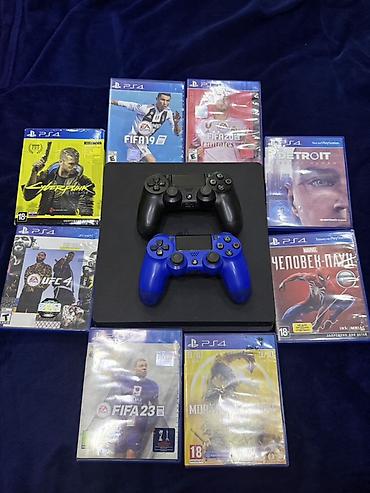 fifa 19: Playstation 4 slim 1 tb yaddaş ilə satılır, ustündə 2 dualshock (göy — 1