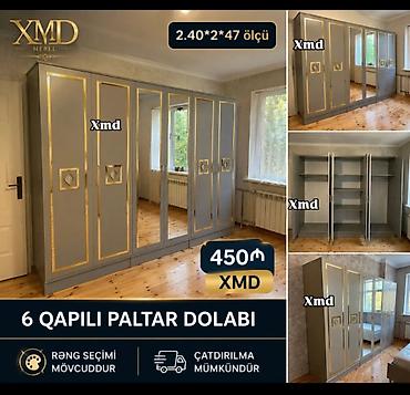 qapi bezeyi: 6 qapılı paltar dolabı – XMD Ölçü: 2.40 m (eni) x 2 m (hündürlük) x — 1