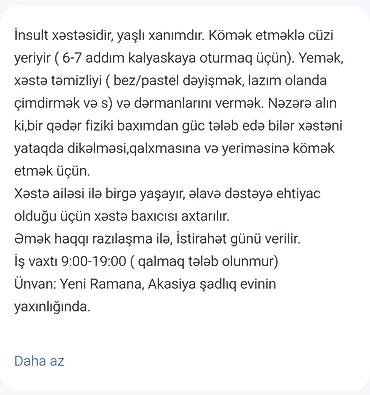 günlük ütü işi: Ev köməkçisi tələb olunur, 6/1, 3-5 illik təcrübə, Həftəlik ödəniş — 1