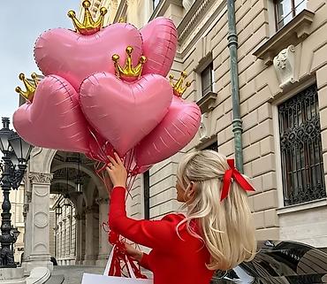 подарочный мешочек: 💖 Шары «Розовые сердца с коронами» 👑 Нежные фольгированные шары в — 1
