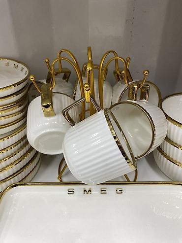 Наборы посуды и сервизы: Набор столовой посуды Smeg, фарфор/керамика, белый цвет с золотистым — 6