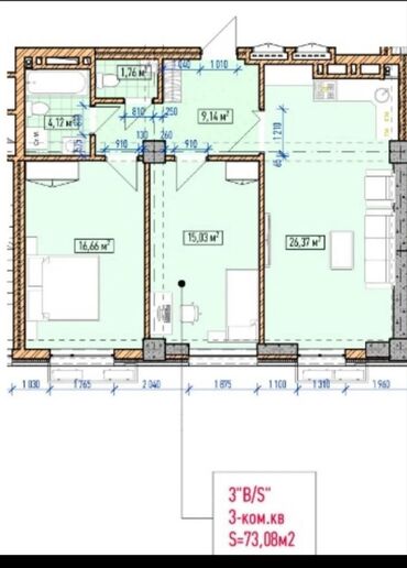 Продажа квартир: 2 комнаты, 73 м², Элитка, 2 этаж, ПСО (под самоотделку)