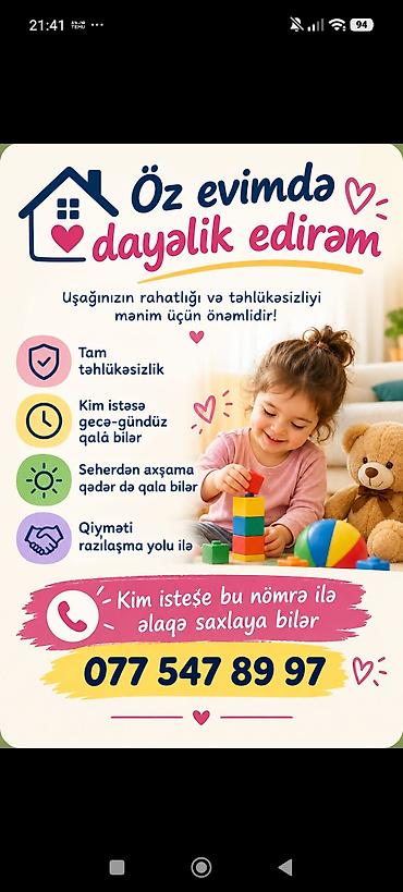 dayəlik işi: Dayə, Öz evində, 29 yaş, 3-5 illik təcrübə — 1