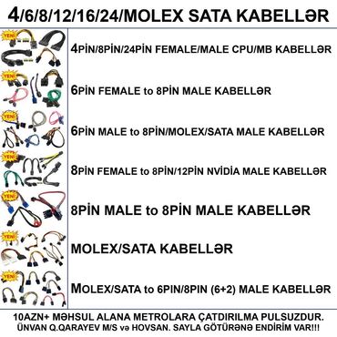 Masaüstü kompüterlər və iş stansiyaları: 4/6/8/12/24/Molex/SATA Kabellər ⭐4pin Female to 4+4pin Male MB 20sm –