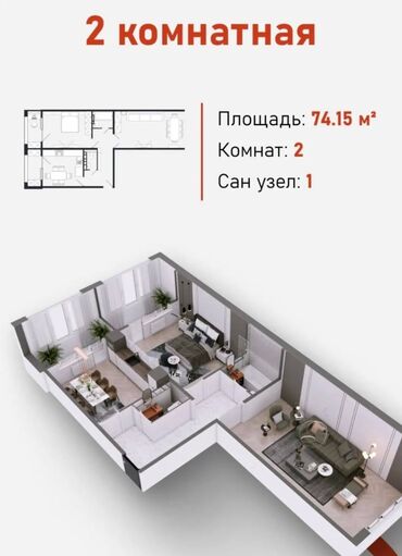 церковь: 2 комнаты, 74 м², Элитка, 7 этаж, ПСО (под самоотделку)
