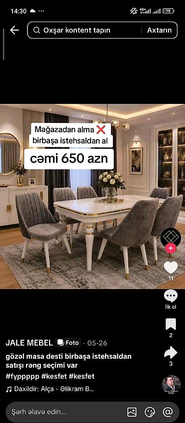 mdf panel: Qonaq otağı üçün, Yeni, Açılan, Dördbucaq masa, 6 stul — 1