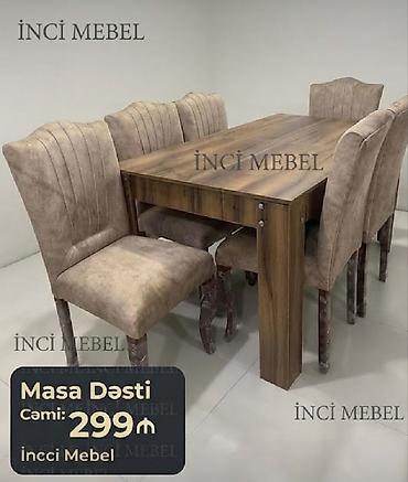 Qonaq otağı üçün, Yeni, Açılmayan, Dördbucaq masa, 6 stul