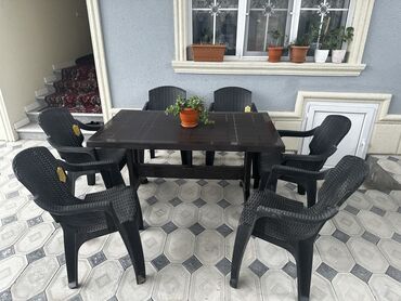 bağ üçün masa: Yeni, Dördbucaq masa, 6 stul, Açılan, Stullar ilə, Həsir toxunuşlu, Türkiyə