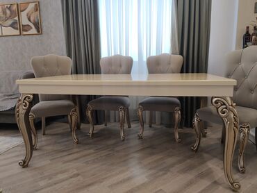 işlenmiş stol stul: Qonaq otağı üçün, İşlənmiş, Açılmayan, Dördbucaq masa, 6 stul