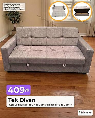 Tək divan – açılan, bazalı mexanizmli model. - Açıq vəziyyətdə ölçü