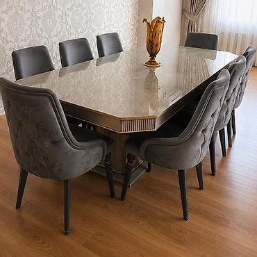 Mebel: Qonaq otağı üçün, İşlənmiş, Açılmayan, Dördbucaq masa, 8 stul — 1