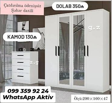 *Yeni və Sifarişlə* *✔️Dolab 4 qapılı 350azn* Ölçü:200×160×47 *✔️Kamod lalafo.az -da *Yeni və Sifarişlə* *✔️Dolab 4 qapılı 350azn* Ölçü:200×160×47 *✔️Kamod