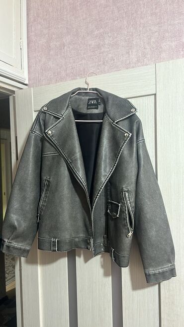 весенние кожаные куртки: Косуха ZARA - Цвет: графитовый/темно‑серый с эффектом выцветания -