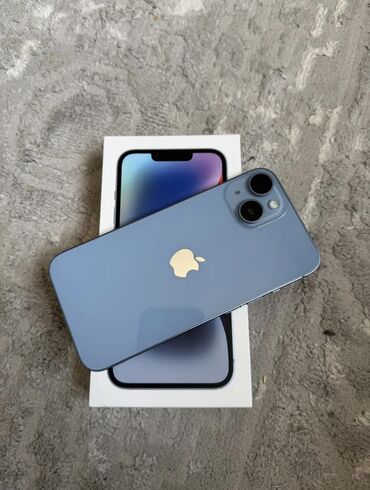 номер на телефон: IPhone 14, Колдонулган, 256 ГБ, Көгүлтүр, Каптама, Куту, 84 %