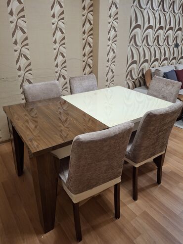 modern stol stul: Для гостиной, Б/у, Раскладной, Квадратный стол, 5 стульев, Турция