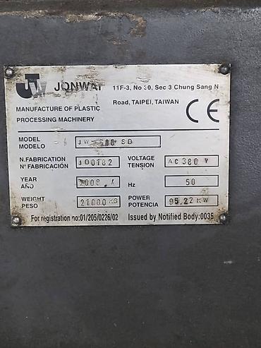 Литьевая машина для пластмасс JONWAI JW-500 SD Технические